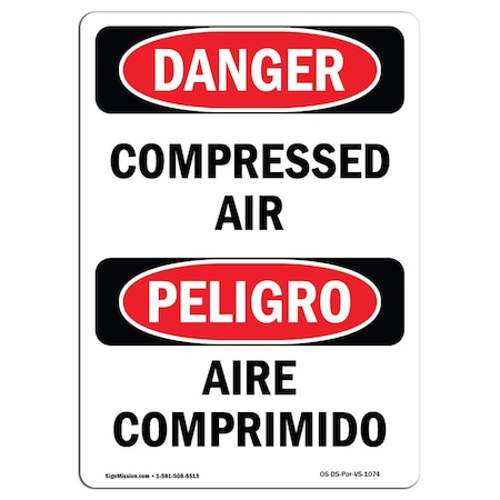 Safety Sign, OSHA Danger, 18" Height, Aluminum, Aire Comprimido Bilingual Spanish